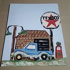 Vintage Texaco Gas Station Painting